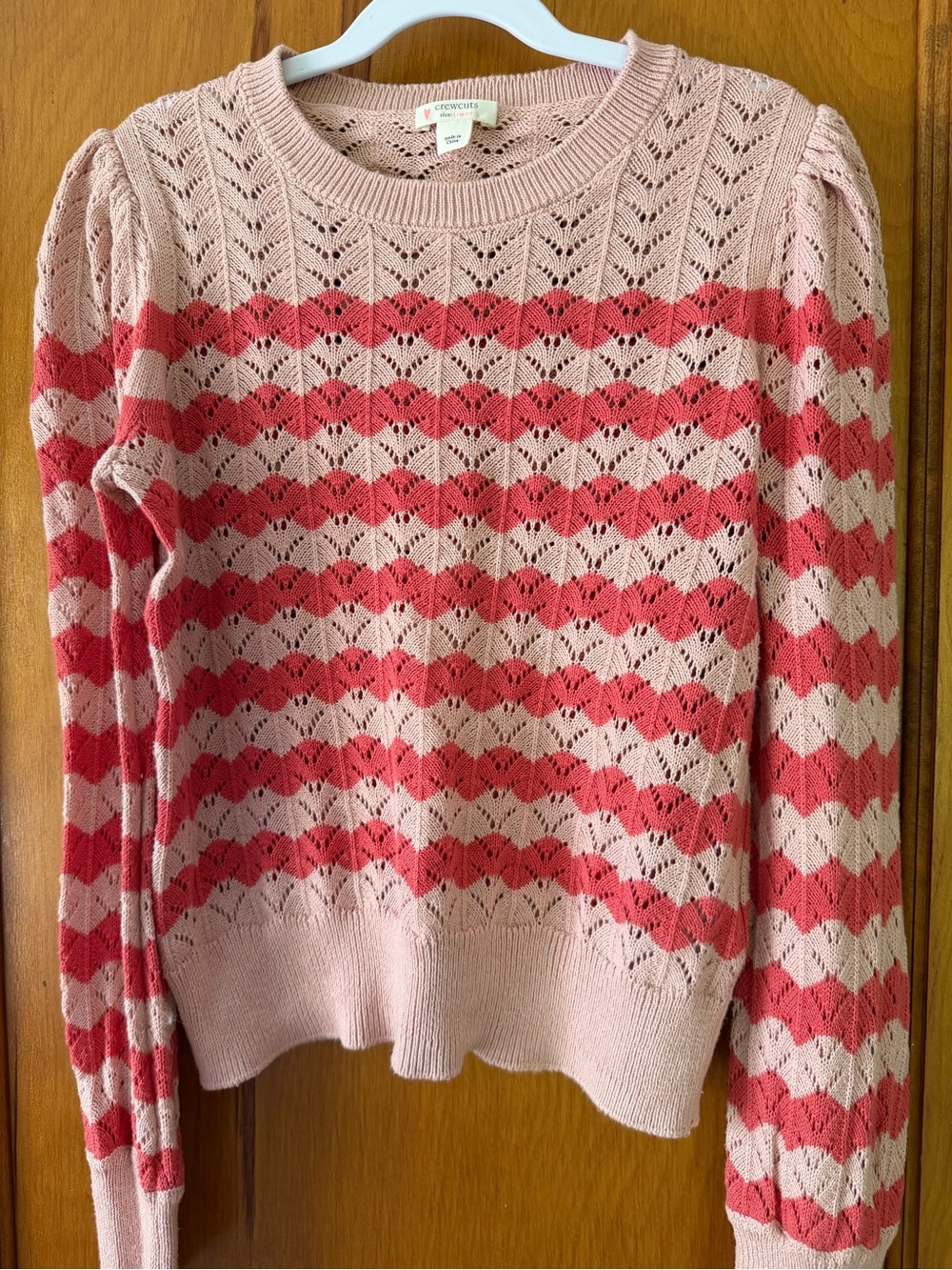 Crewcuts Girls Pink and Coral Chevron Pointelle Sweater